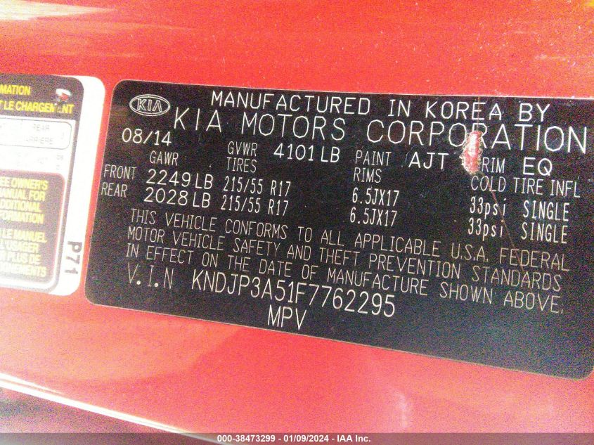 2015 KIA SOUL + - KNDJP3A51F7762295