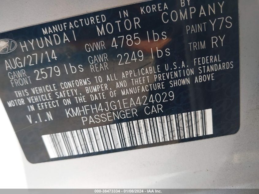 KMHFH4JG1EA424029 | 2014 HYUNDAI AZERA