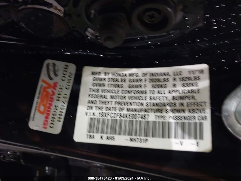 2019 HONDA CIVIC SPORT - 19XFC2F84KE007487