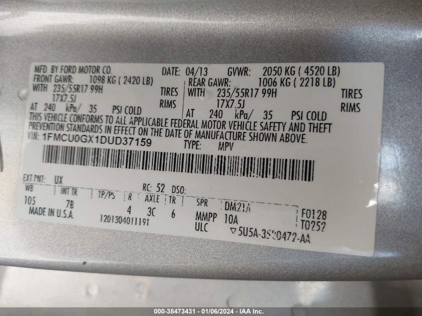 2013 FORD ESCAPE SE - 1FMCU0GX1DUD37159