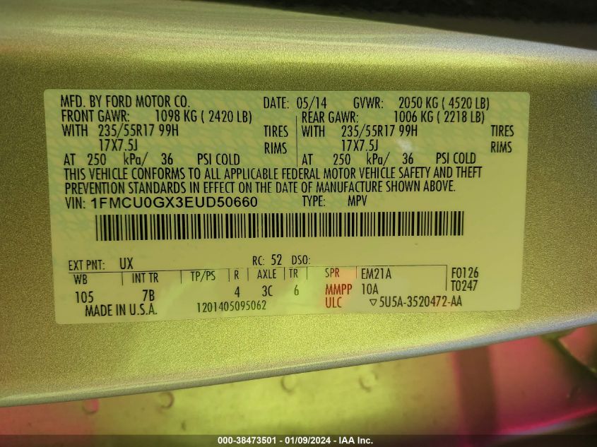 2014 FORD ESCAPE SE - 1FMCU0GX3EUD50660