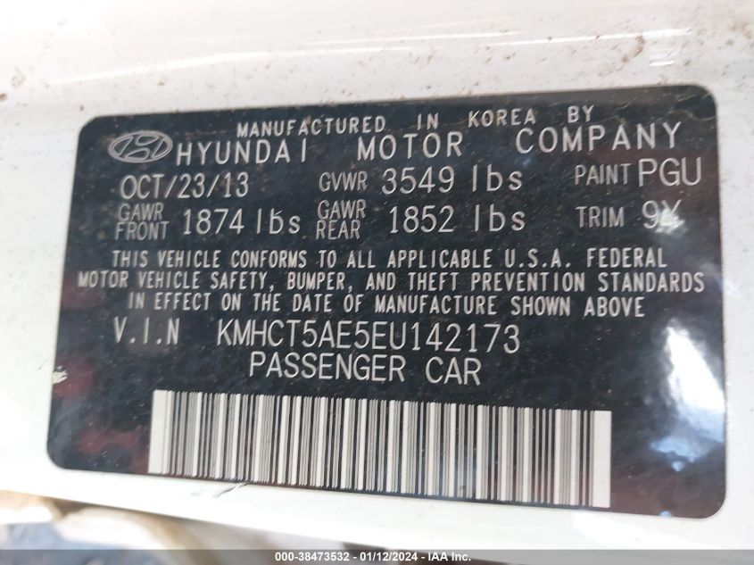 2014 HYUNDAI ACCENT GLS/GS - KMHCT5AE5EU142173
