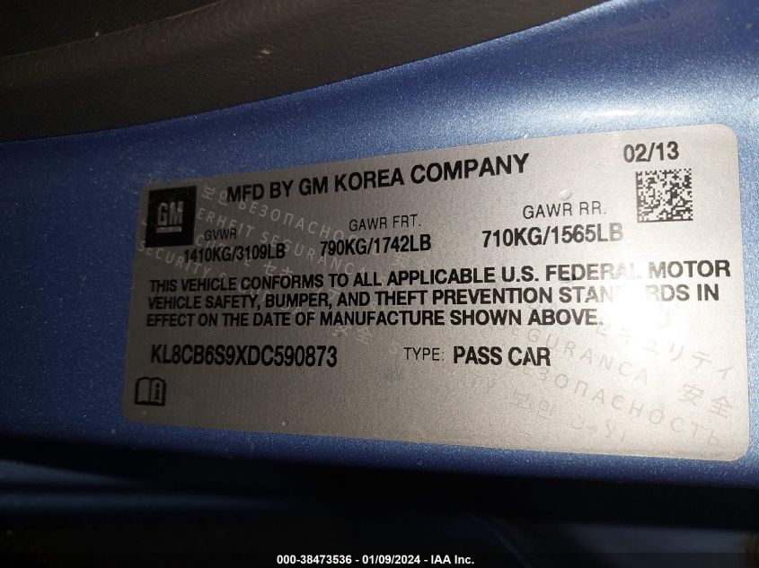 2013 CHEVROLET SPARK LS - KL8CB6S9XDC590873