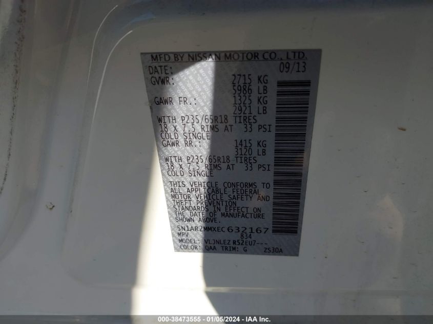 2014 NISSAN PATHFINDER SV - 5N1AR2MMXEC632167