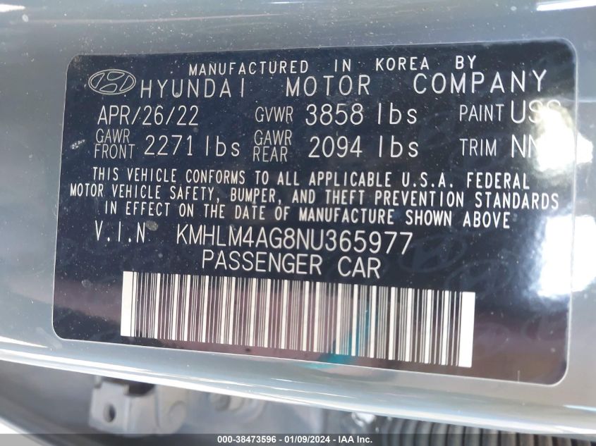 2022 HYUNDAI ELANTRA SEL - KMHLM4AG8NU365977