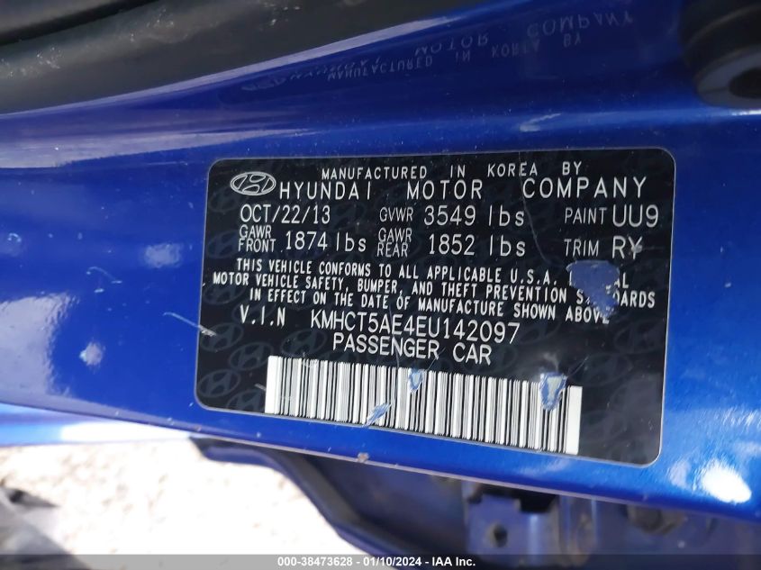 2014 HYUNDAI ACCENT GLS/GS - KMHCT5AE4EU142097