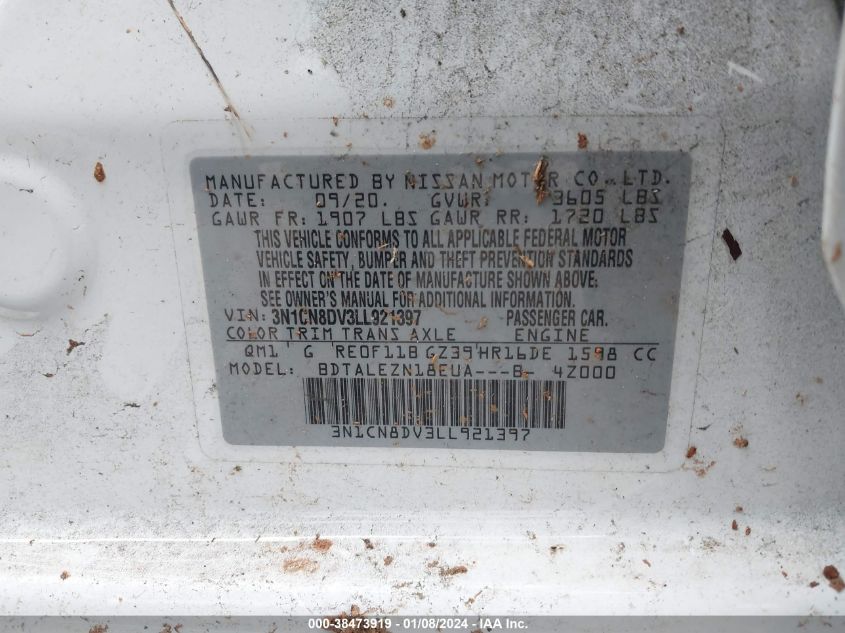2020 NISSAN VERSA S - 3N1CN8DV3LL921397