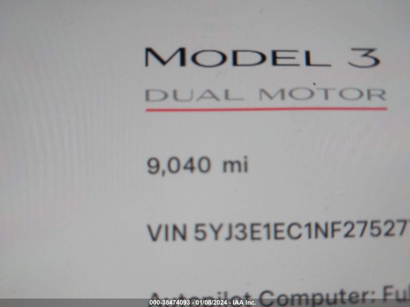 2022 TESLA MODEL 3 - 5YJ3E1EC1NF275277