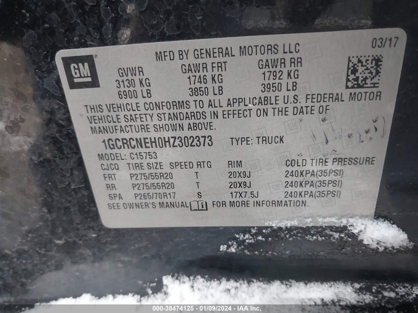 VIN 1GCRCNEH0HZ302373 2017 CHEVROLET SILVERADO 1500 WT
