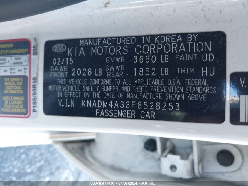 2015 KIA RIO LX - KNADM4A33F6528253
