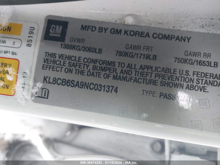 2022 CHEVROLET SPARK LS - KL8CB6SA9NC031374