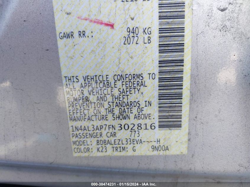 2015 NISSAN ALTIMA 2.5 S - 1N4AL3AP7FN302816
