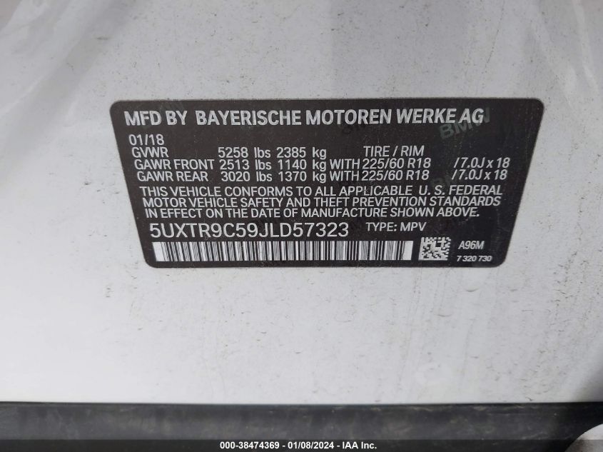 5UXTR9C59JLD57323 2018 BMW X3, photo no. 9