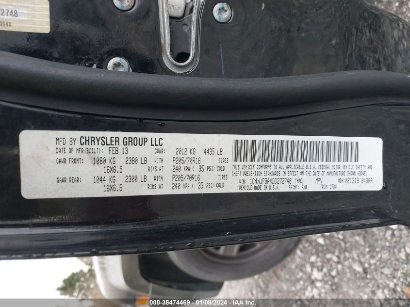 2013 JEEP PATRIOT SPORT - 1C4NJPBAXDD272748
