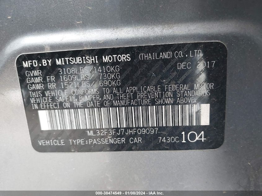 2018 MITSUBISHI MIRAGE G4 G4 ES - ML32F3FJ7JHF09097
