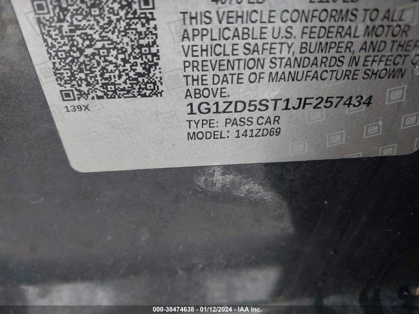 2018 CHEVROLET MALIBU LT - 1G1ZD5ST1JF257434