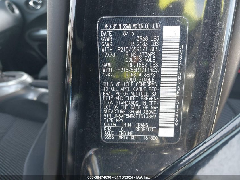 2015 NISSAN JUKE S - JN8AF5MR6FT513869