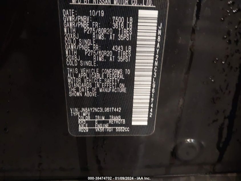 2020 NISSAN ARMADA PLATINUM 4WD - JN8AY2NC3L9617442