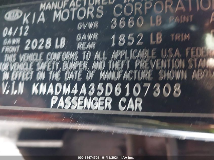 2013 KIA RIO LX - KNADM4A35D6107308