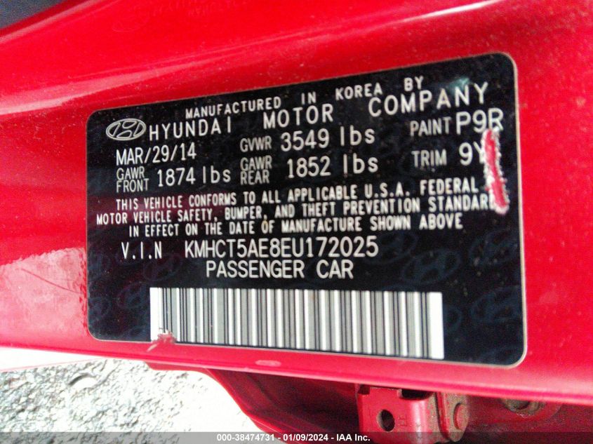 2014 HYUNDAI ACCENT GS - KMHCT5AE8EU172025