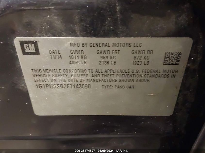 2015 CHEVROLET CRUZE ECO AUTO - 1G1PH5SB2F7143690