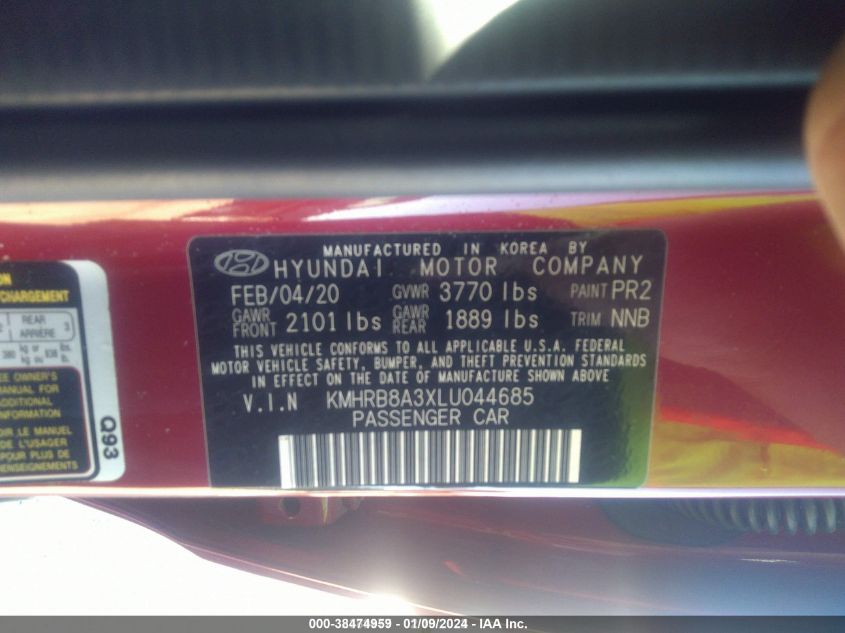 2020 HYUNDAI VENUE SE KMHRB8A3XLU044685