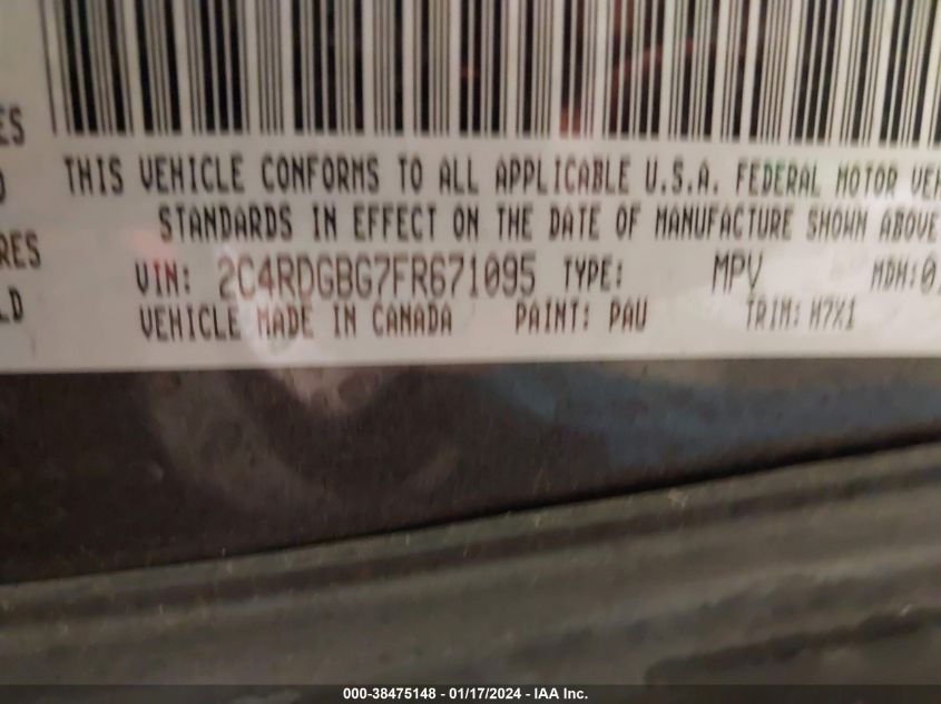 2015 DODGE GRAND CARAVAN AVP/SE - 2C4RDGBG7FR671095