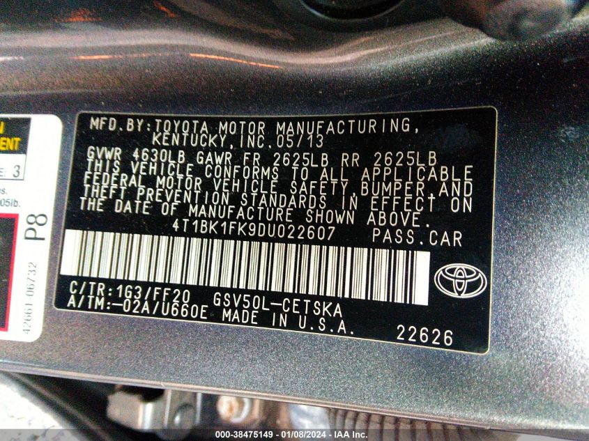 2013 TOYOTA CAMRY SE V6 - 4T1BK1FK9DU022607