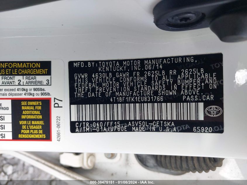 2014 TOYOTA CAMRY SE - 4T1BF1FK1EU831766