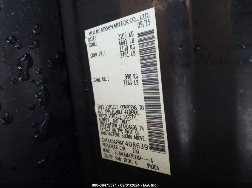 2016 NISSAN MAXIMA 3.5 SL - 1N4AA6AP9GC408639