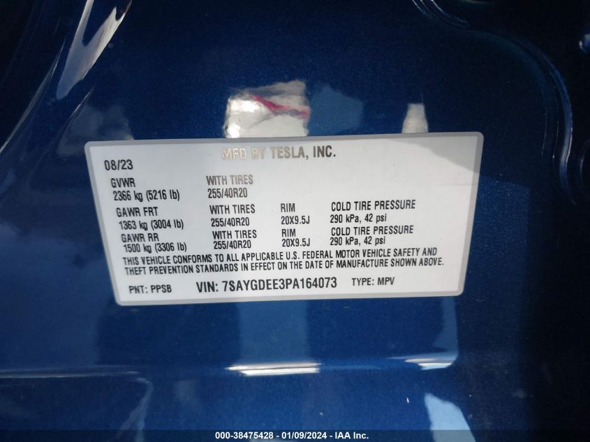 2023 TESLA MODEL Y AWD/LONG RANGE DUAL MOTOR ALL-WHEEL DRIVE - 7SAYGDEE3PA164073