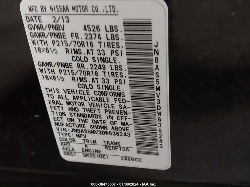 2013 NISSAN ROGUE S - JN8AS5MV3DW636243