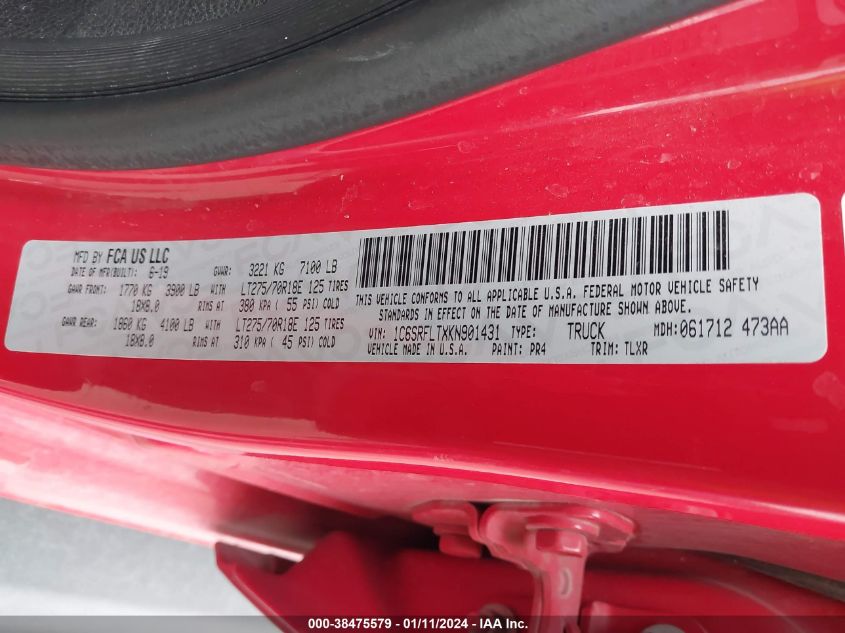 2019 RAM 1500 REBEL - 1C6SRFLTXKN901431