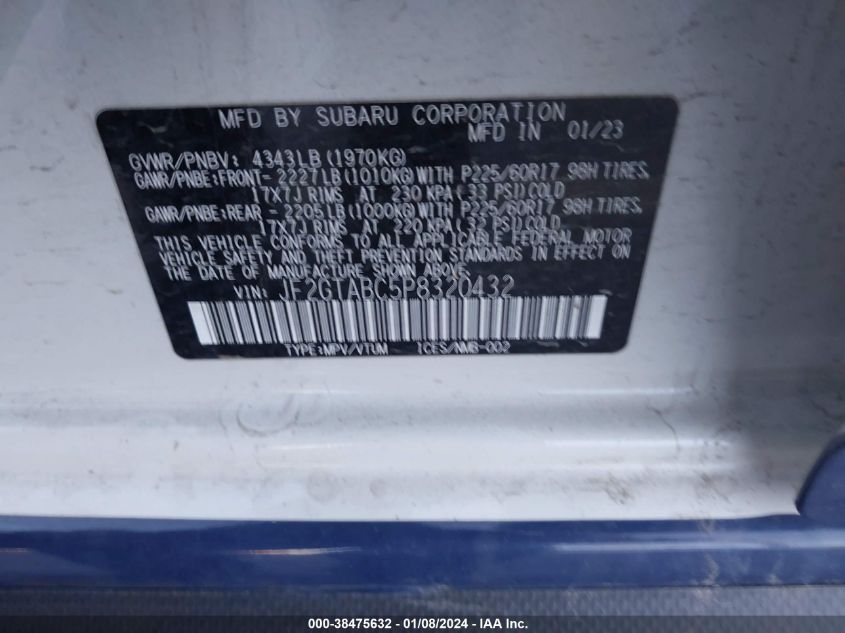 2023 SUBARU CROSSTREK - JF2GTABC5P8320432