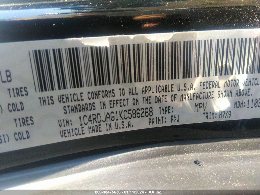 2019 DODGE DURANGO SXT AWD - 1C4RDJAG1KC586268