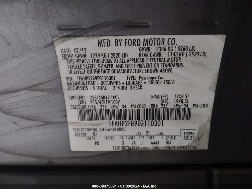 2014 FORD TAURUS LIMITED - 1FAHP2F89EG110301