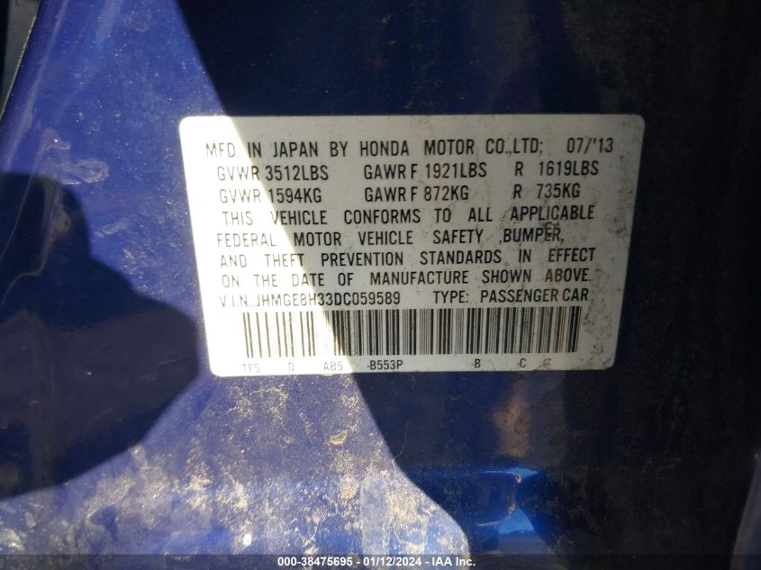 2013 HONDA FIT - JHMGE8H33DC059589