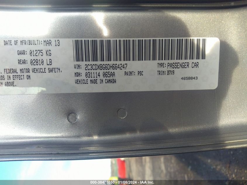 2013 DODGE CHARGER SE - 2C3CDXBG6DH664247