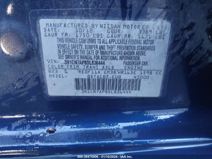 2013 NISSAN VERSA 1.6 SV - 3N1CN7AP8DL836444