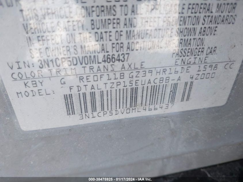 2021 NISSAN KICKS SR XTRONIC CVT - 3N1CP5DV0ML466437