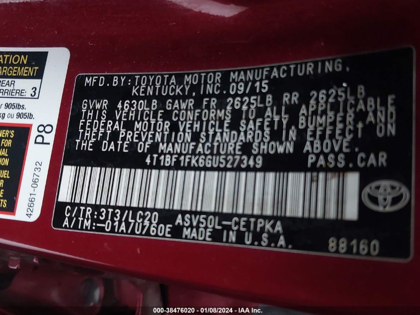 2016 TOYOTA CAMRY XSE - 4T1BF1FK6GU527349