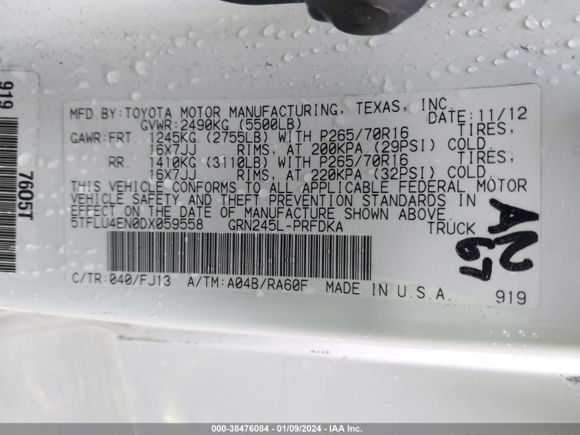 2013 TOYOTA TACOMA BASE V6 - 5TFLU4EN0DX059558