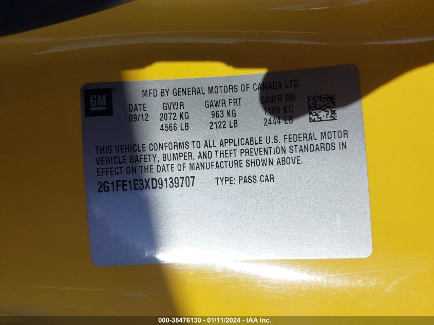 2013 CHEVROLET CAMARO LS - 2G1FE1E3XD9139707