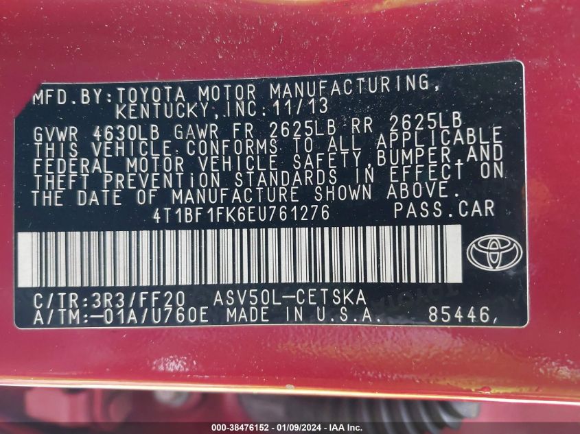2014 TOYOTA CAMRY SE - 4T1BF1FK6EU761276