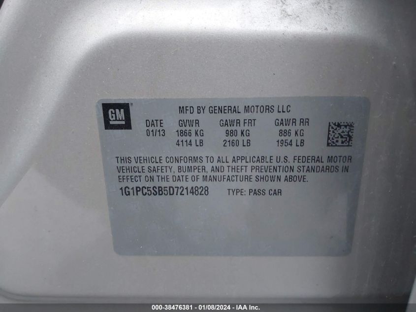 2013 CHEVROLET CRUZE 1LT AUTO - 1G1PC5SB5D7214828
