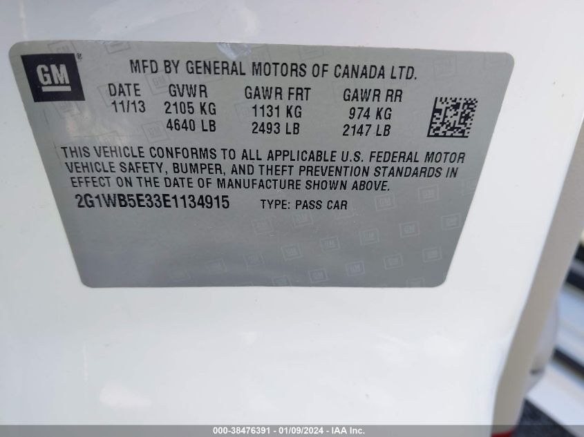 2G1WB5E33E1134915 | 2014 CHEVROLET IMPALA LIMITED