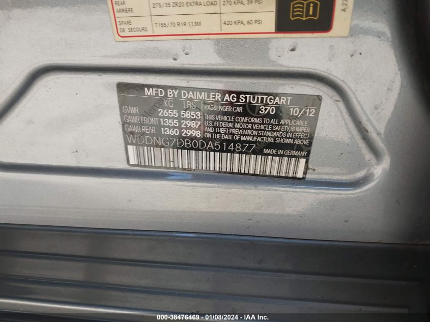 2013 MERCEDES-BENZ S 550 WDDNG7DB0DA514877
