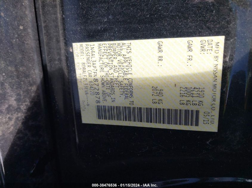 2015 NISSAN ALTIMA 2.5 S - 1N4AL3AP7FN872878