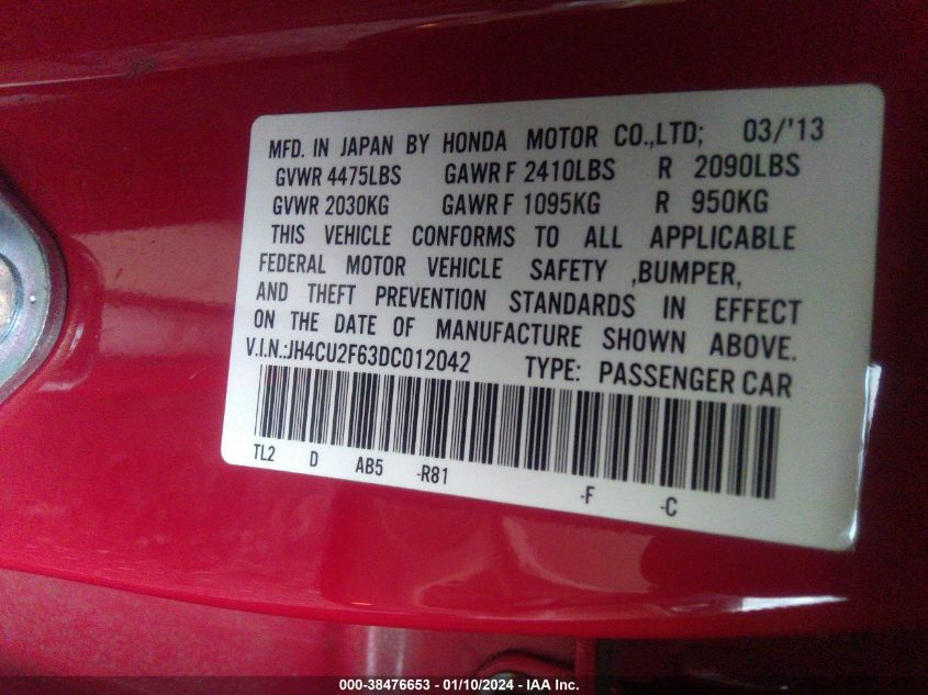 2013 ACURA TSX 2.4 JH4CU2F63DC012042