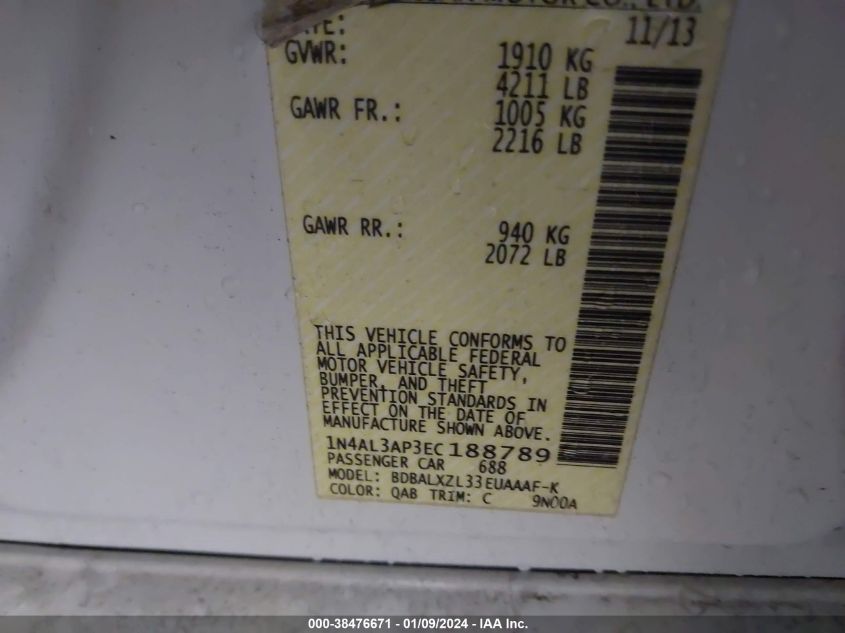 2014 NISSAN ALTIMA 2.5 SL - 1N4AL3AP3EC188789
